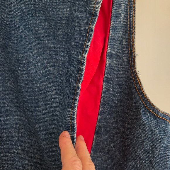Vintage Denim Utility Vest – Red Lining, Snap Buttons - Picture 8 of 12